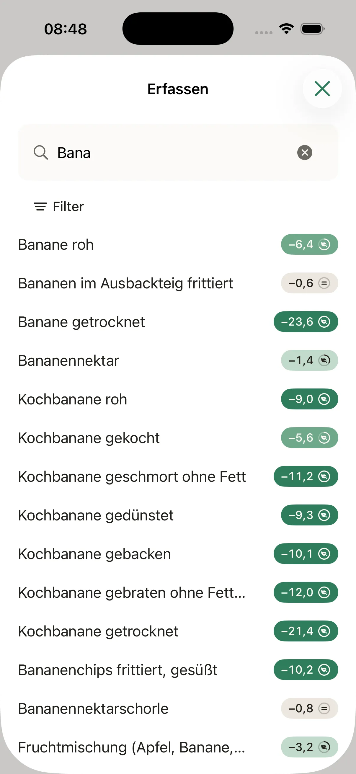 Lebensmittel erfassen