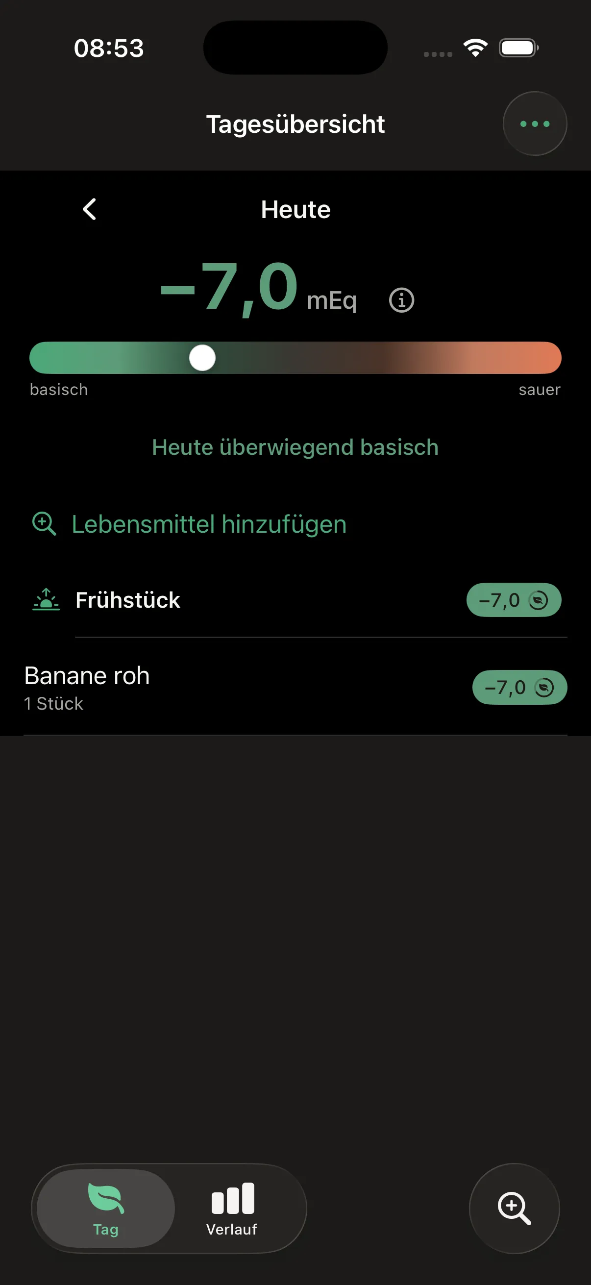 Tagesübersicht im Dark Mode